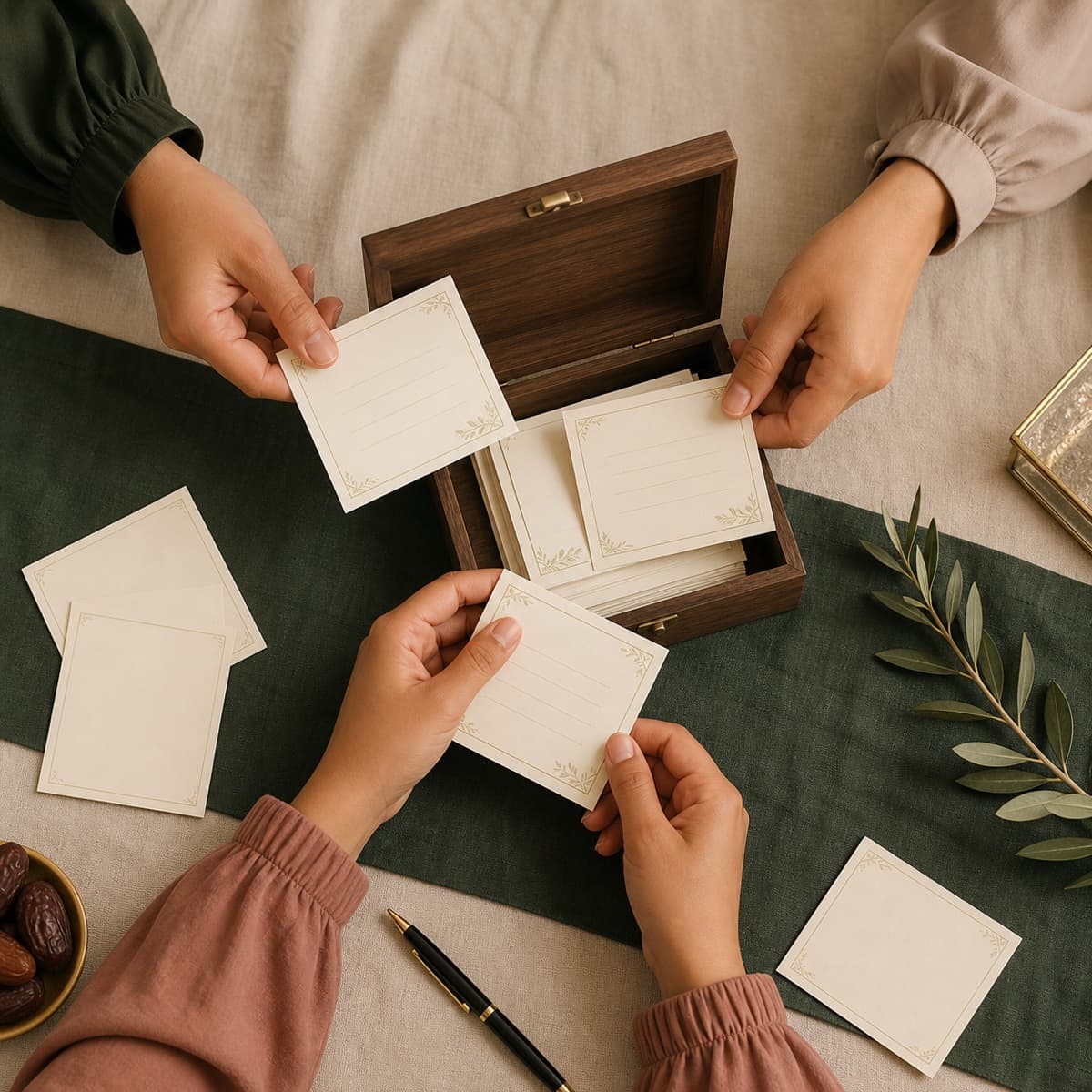 Guests placing written duas and messages into a wooden keepsake box at an aqiqah